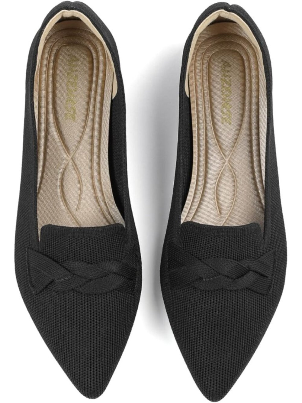 Women's Black 1 Pointed Toe Ballet Flats Comfortable Knit Dressy Bow Flats Shoes